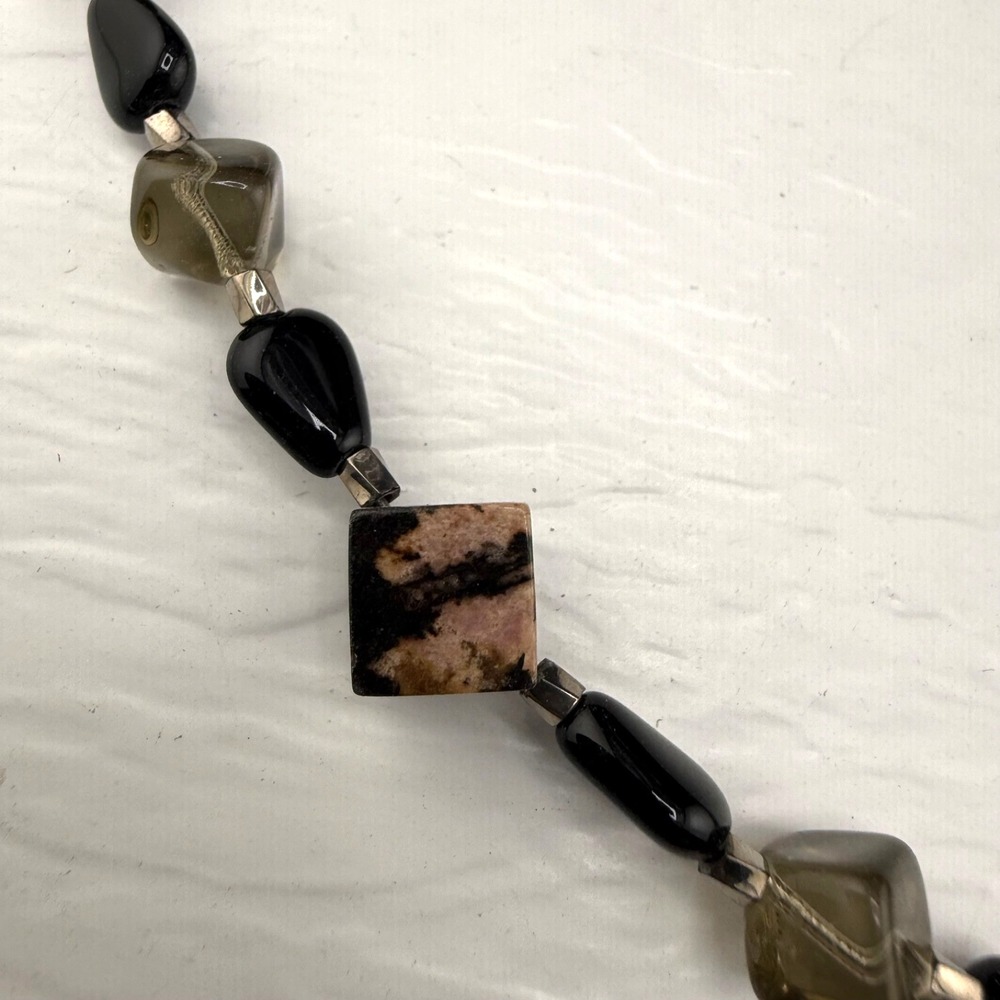 Vintage Estate Necklace Multicolor Polished Stone Beaded Hook 27in